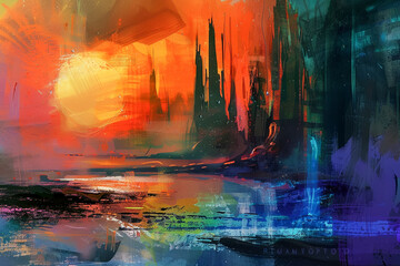 Exoplanet landscape abstract expressionism