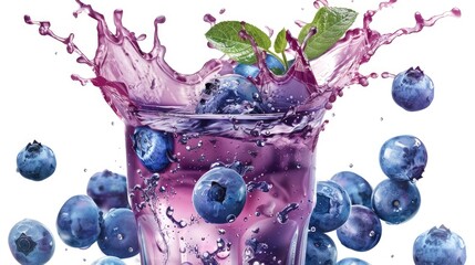 Blueberry juice splash isolated on transparent background. Generative Ai