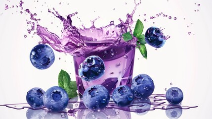 Blueberry juice splash isolated on transparent background. Generative Ai