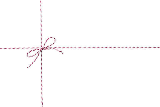Red twine rope set isolated on white. Package string, package decor.