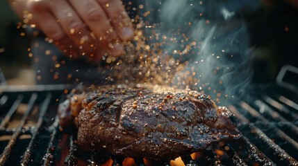 A close-up shot of a chefs hands expertly seasoning
