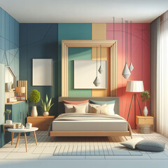   bedroom interior in  rainbow colors 