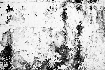 Abstract wall background with rough grainy surface, dust scratches, black and white
