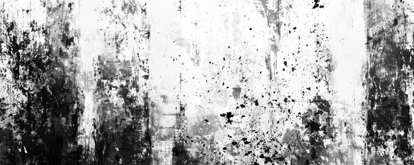 Abstract wall background with rough grainy surface, dust scratches, black and white