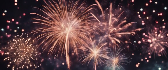 Naklejka premium loop of real colorful fireworks festival in the sky display at night during national holiday, new year