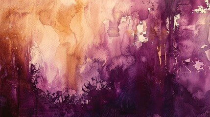 Bold abstract watercolor using the deep hues of autumn, blending purples and browns to create a backdrop full of depth and mystery