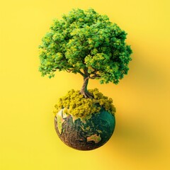 A tree is growing on top of a globe