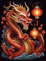 Obraz premium Chinese Dragon illustration with lantern