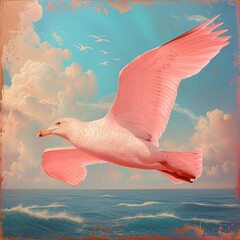 pink seagull on the background of the sea