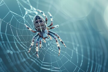 Spider crawls along a meticulously detailed spider web displaying. Generative Ai