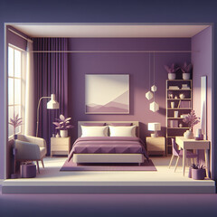 minimalistic bedroom interior in  purple colors 