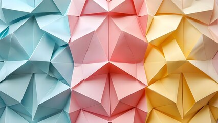 Closeup of colorful geometric origami paper folds abstract art craft background. Concept Origami Paper Art, Geometric Folds, Closeup Photography, Abstract Craft, Colorful Background