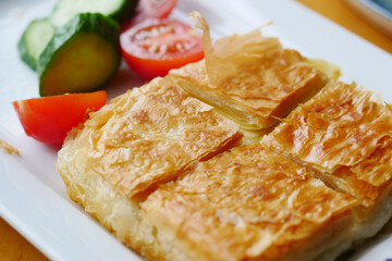 Traditional Turkish Cuisine Pastries borek on a plate 