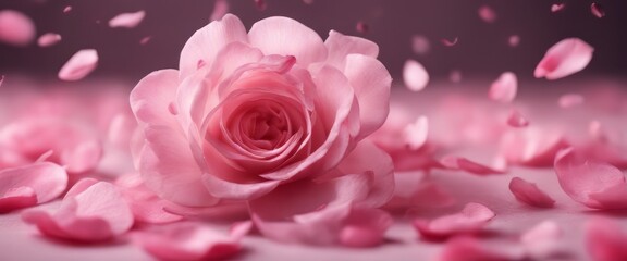 Petals of pink rose spa background. Realistic flying sakura cherry flower petals elements for romant