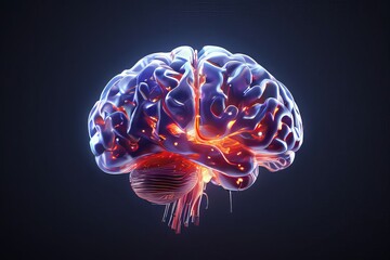 Premium 3D rendered brain in dark background, a 3d illustration of human brain