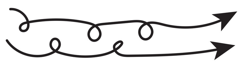 Black curly arrows isolated on a white background. Arrows of various shapes. Vector clipart. Arrow set. lack vector arrows icons