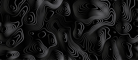 Abstract black background paper cut style with white wave curve line Luxury concept. Panorama view topography map contour background. Vector illustration. Line topography map contour background.