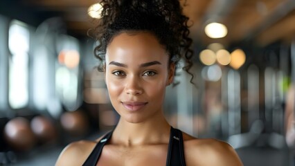 Confident woman in stylish fitness attire with copyspace background . Concept Fitness Fashion, Confidence, Stylish Attire, Copyspace Background