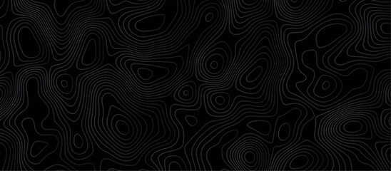 Abstract black background paper cut style with white wave curve line Luxury concept. Panorama view topography map contour background. Vector illustration. Line topography map contour background.