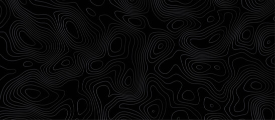 Abstract black background paper cut style with white wave curve line Luxury concept. Panorama view topography map contour background. Vector illustration. Line topography map contour background.