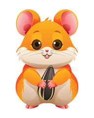 Cute hamster holding sunflower seed. Vector cartoon illustration isolated on white background