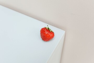 Watercolor strawberry with leaves close up photo