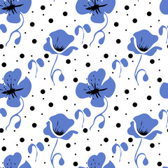 Fototapeta premium Seamless pattern with blue flowers on white background