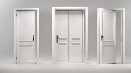 There are three white doors in different positions.

