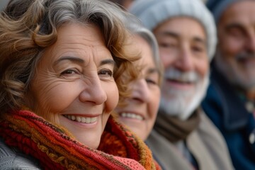 Portrait of a smiling elderly woman on the background of old people