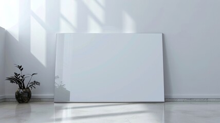 A white framed picture sits on a white wall
