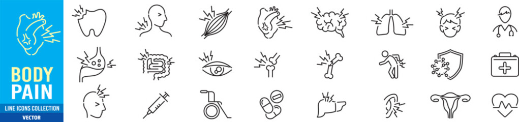 body pain editable stroke linear icons collection illustration Vector. 