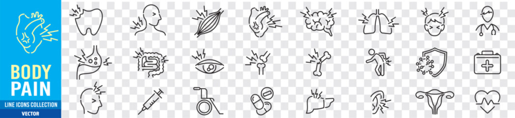 body pain editable stroke linear icons collection illustration Vector.  © yukipon00