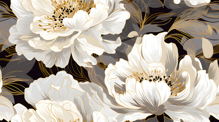 Digital vintage gold highlights peony pattern flower abstract graphic poster background