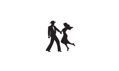 dancing couple logo black simple flat icon on white background