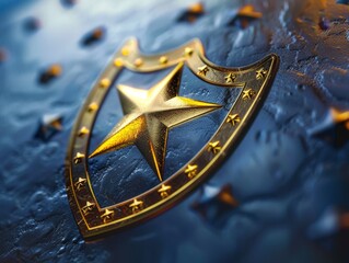 Golden Star Emblem on Textured Shield Surface
