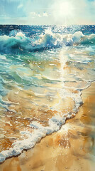 "Sunlit Beach Watercolor Scene", International Sun Day, the importance of solar energy, Sun’s contributions to life on Earth.