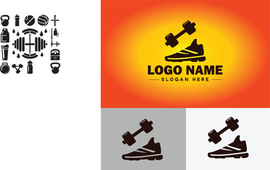 Barbell icon Fitness Gym bodybuilding sports logo icon editable vector silhouette logo