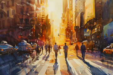 Vibrant Cityscape Watercolor Scene, International Sun Day, the importance of solar energy, Sun’s contributions to life on Earth.