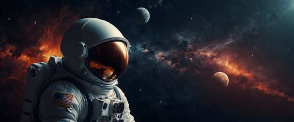 Space, astronaut and science fiction, universe, rocket, spaceship, planet future, for background, poster or cover