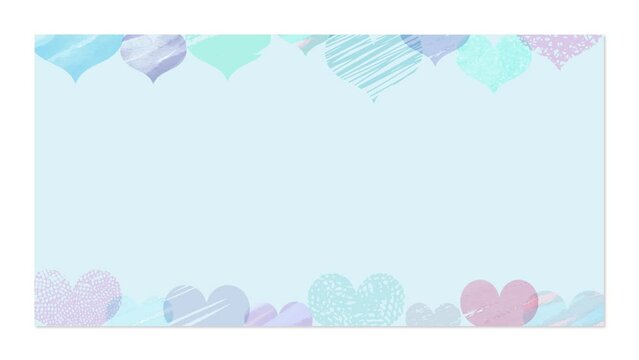 封筒から出てくるカード、手描きのハートの背景（ブルー）
