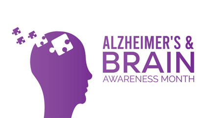 alzheimer's and brain awareness month observed every year in June. Template for background, banner, card, poster with text inscription.