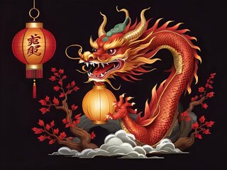 Chinese Dragon illustration with lantern