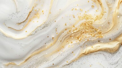 A gold and white swirl pattern with gold glitter on it