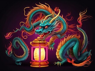 Chinese Dragon illustration with lantern