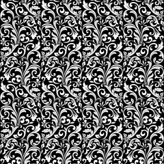 Floral pattern. Vintage wallpaper in the Baroque style. Seamless vector background. White and black ornament for fabric, wallpaper, packaging. Ornate Damask flower ornament.