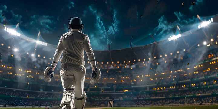Cricket Player wicket keeper looking towards audience in cricket stadium