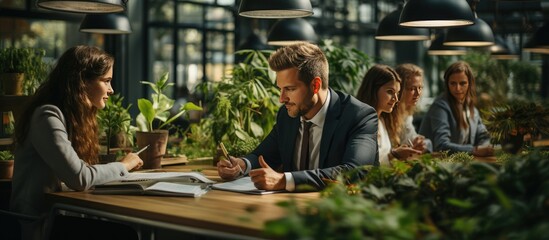 young businessman is discussing business with colleagues in shared office