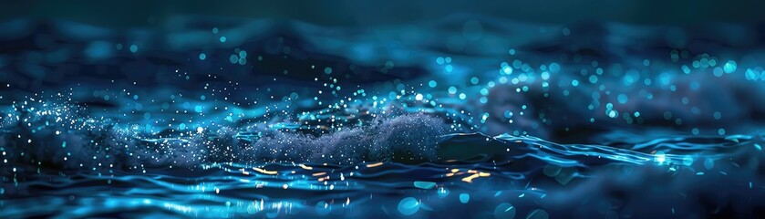 Midnight swim in a sea of bioluminescent waves, each stroke igniting bursts of oceanic sparkles
