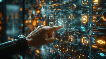 High-tech document analysis using AI, detailed view of machine learning algorithms categorizing text on a touch screen.