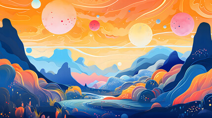 Digital universe and planets art design landscape abstract graphic poster background